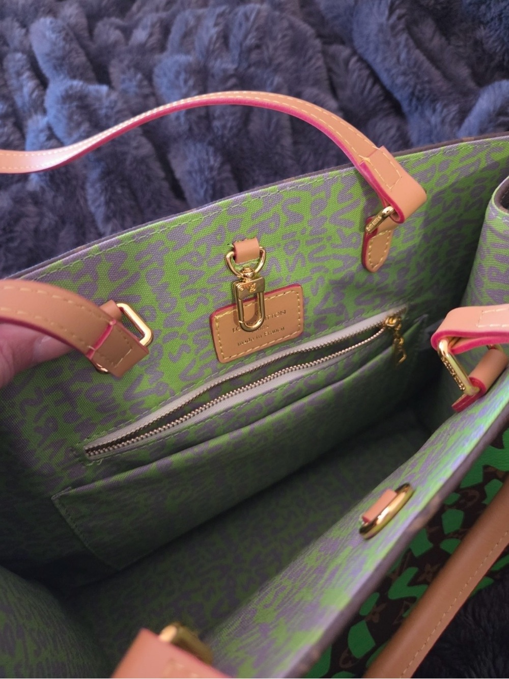 Brown Monogram Tote with Green Graffiti - Picture 4 of 8